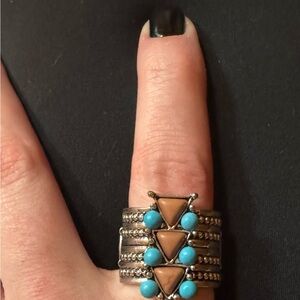 Paparazzi Silver Ring with Turquoise and Brown Accents